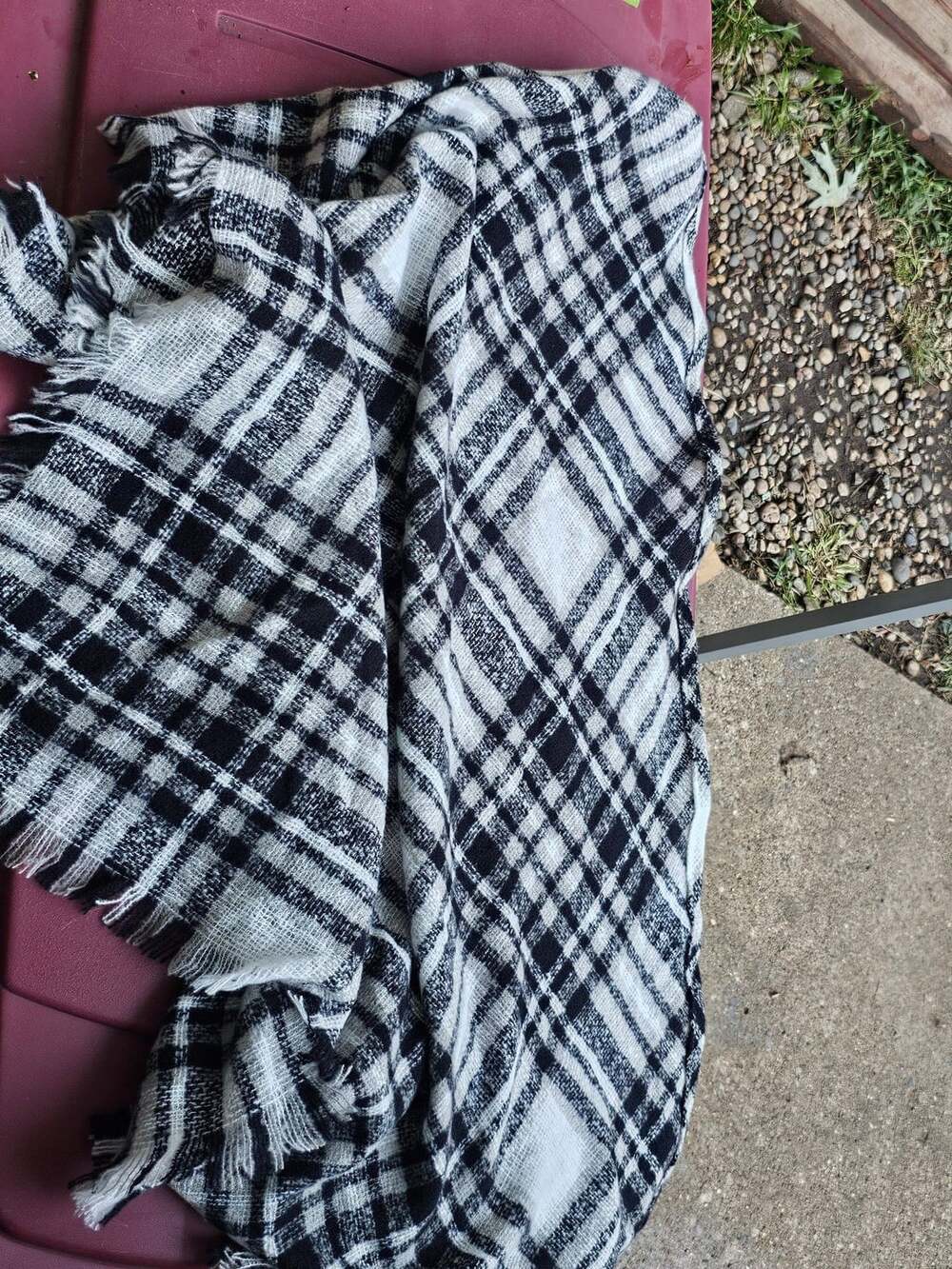 Black and White Plaid Tassel Blanket Scarf Tartan Shawl Wrap